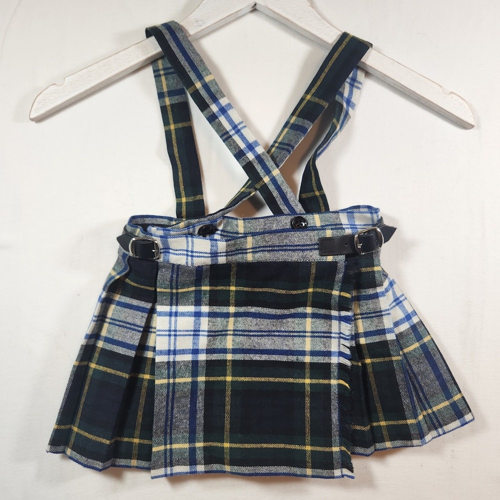 O'Neil of Dublin‎ Kids Plaid Kilt Pinafore Skirt Green Blue Tartan  1-2 Ireland
